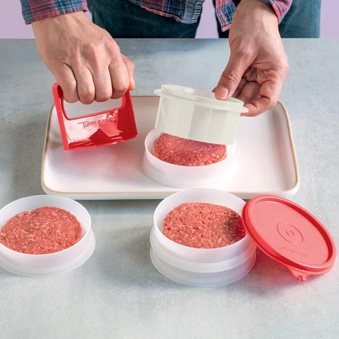 New Tupperware Large Burger Press Ring Seal 4 Freezer Safe Keepers Red & White gallery