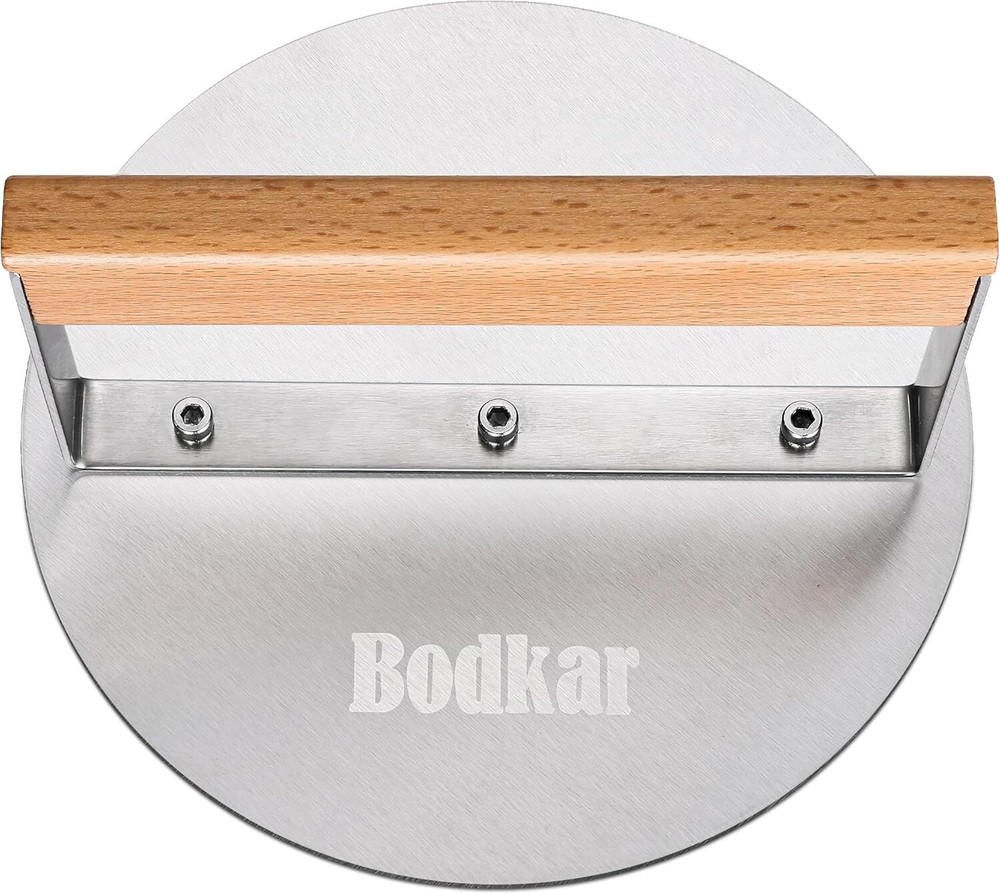 "Smash Burger Press Stainless Steel 6 Inch round Hamburger Press with Wood Handl