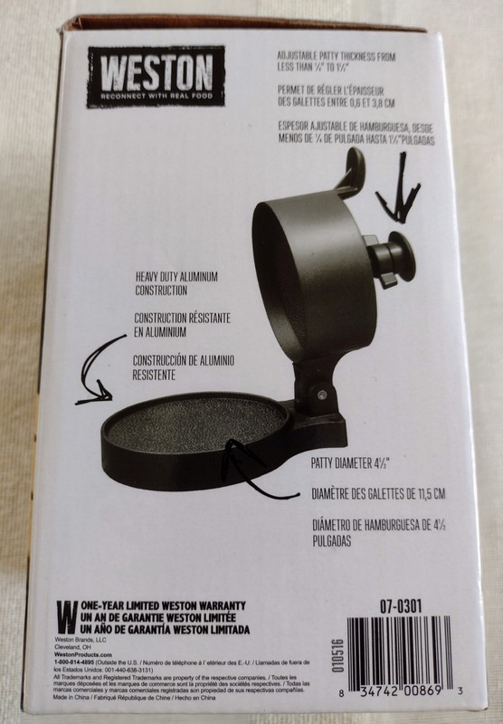 Weston Single Burger Press For 4 1/2" Diameter Patties 1/4" to 1 1/4" Thickness gallery