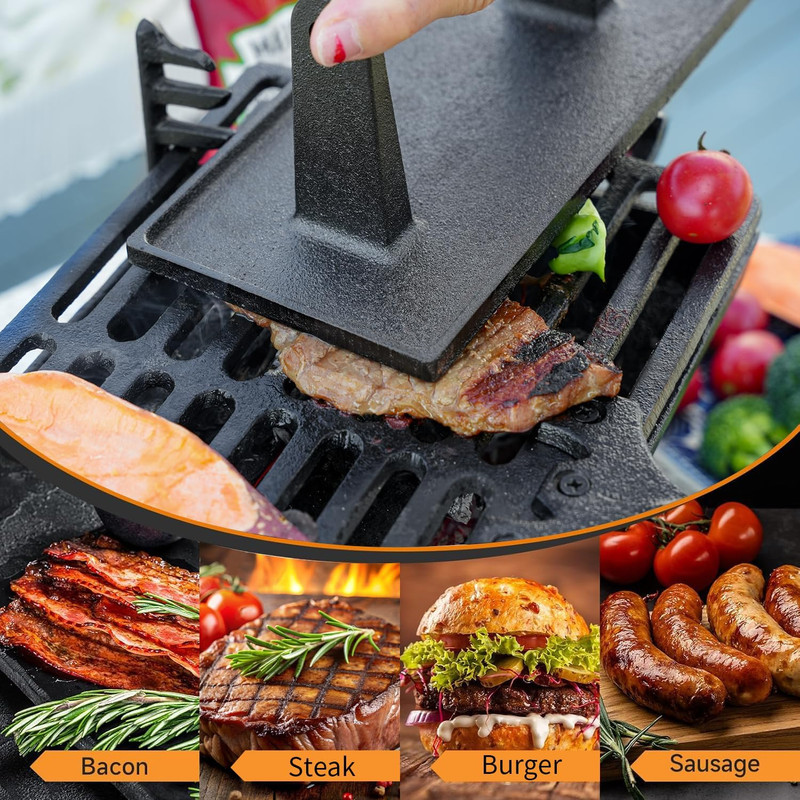 Heavy Duty Cast Iron Grill Press, 8.7" X 4.3" Rectangel Burger Press Bacon Smash gallery