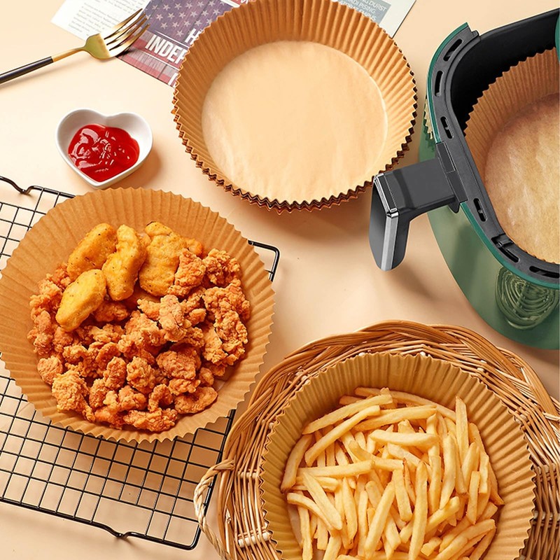 200Pcs Air Fryer Disposable Paper Liner, Round 6.3"Round, Wood color gallery