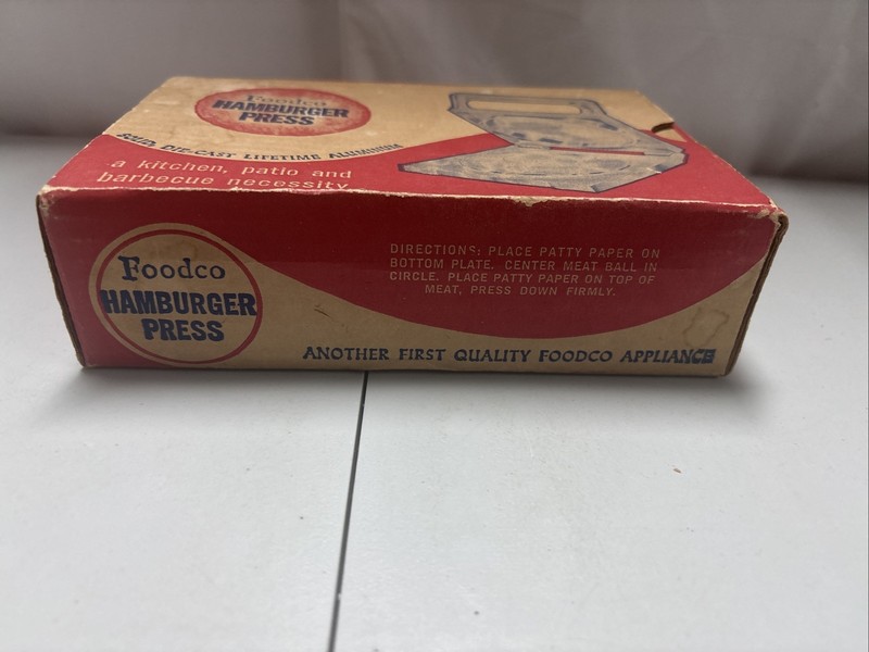 Vintage Foodco hamburger Press Diecast Lifetime Aluminum With Original Box gallery