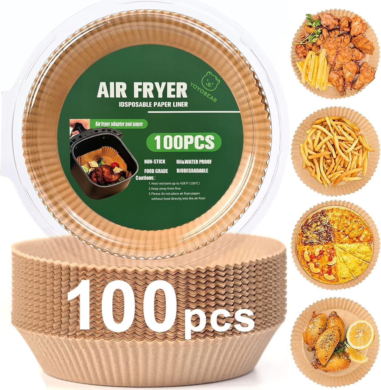 100PCS Air Fryer Disposable Paper Liner,Baking 7.9-inch-circular, Light Brown gallery