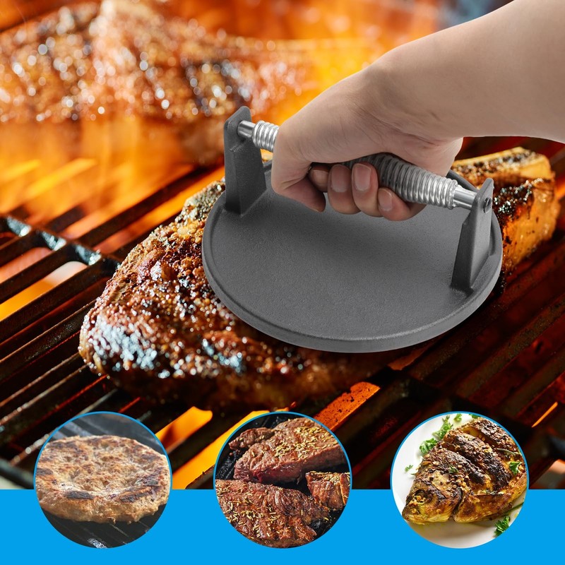 Cast Iron Burger Press 7"Round & 8.2"X4.3"Rectangle Heavy-Duty Bacon With gallery
