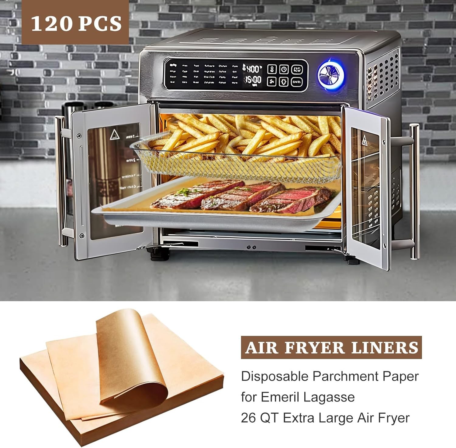 120 Pcs Air Fryer Liners Disposable Compatible with Emeril 10''x11'', Wood gallery