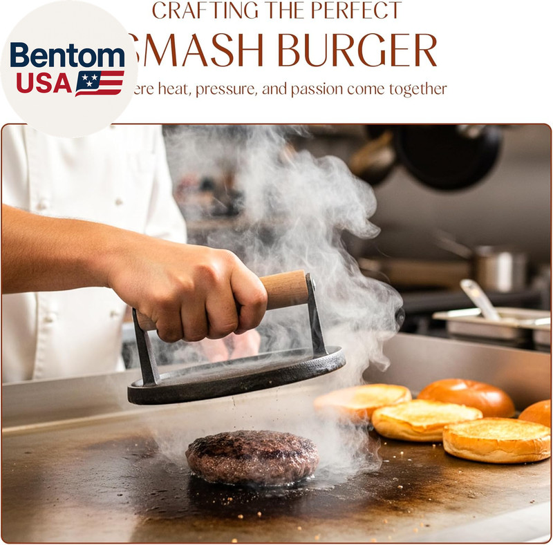 Heavy Duty Cast Iron Smash Burger Press 7" round Grill Press for Cooking Burgers gallery