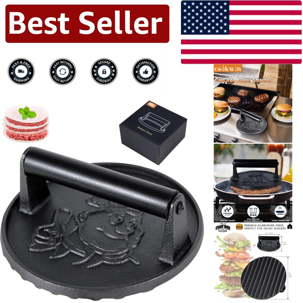 Professional 7-Inch Smash Burger Press with 50 Patty Paper - Ideal for Grilling