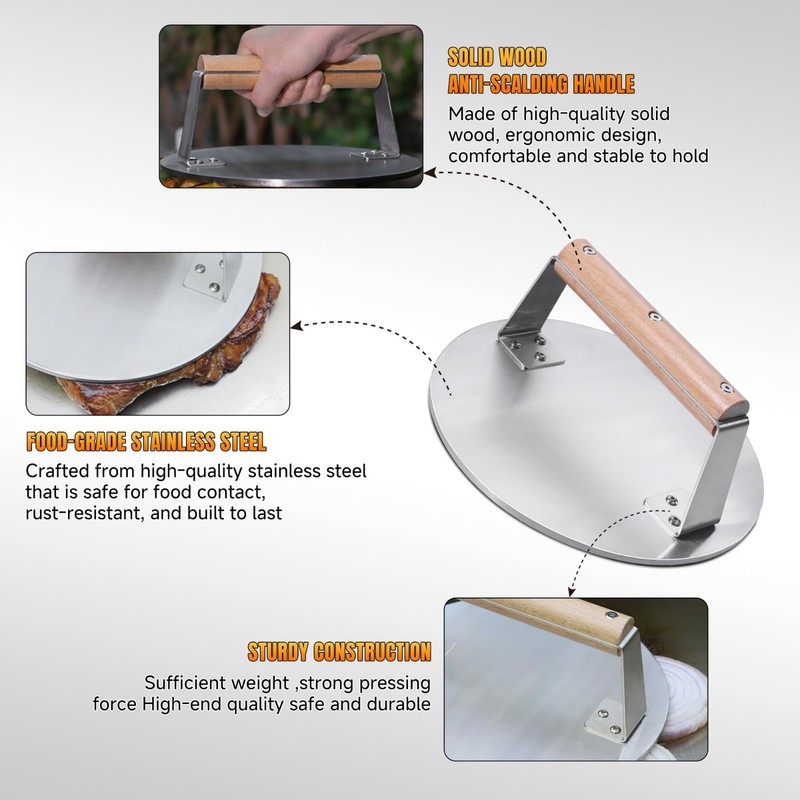 Extra-Large 8.5-Inch Burger Press - Heavy Duty Stainless Steel, Easy Clean, Perf gallery