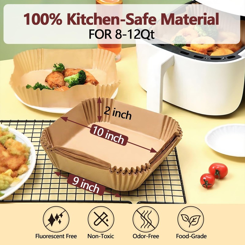 EKACO 10 Inch Air Fryer Liners Disposable-150PCS Square 10 Inch, Copper gallery