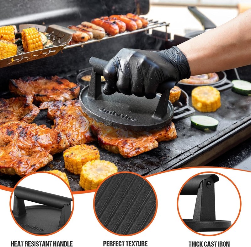 Cast Iron Grill Press Heavy-Duty Smash Burger Press Meat Steak W/ Handle Griddle gallery