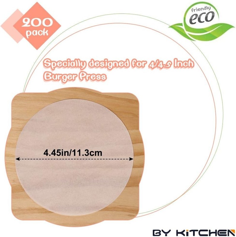Precut 4.5-inch Parchment Rounds for Burger Press - 200 Nonstick Sheets Included gallery