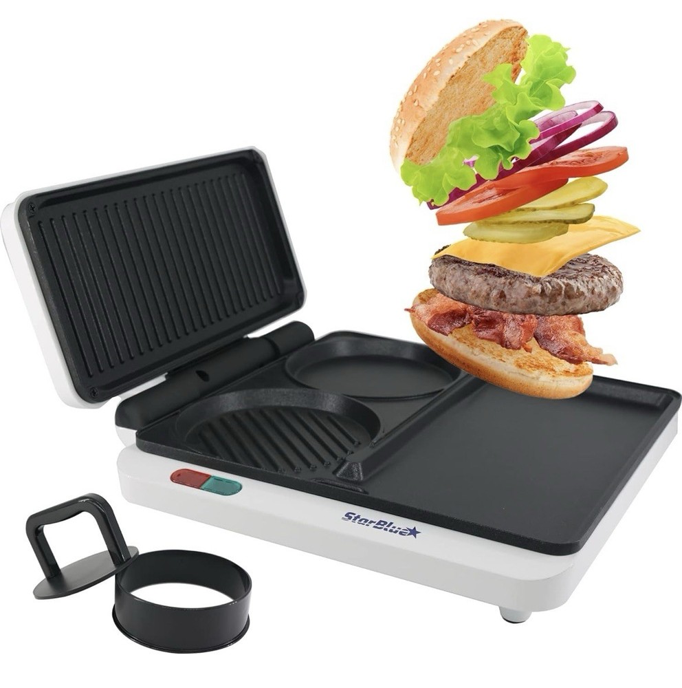 Hamburger Grill Maker by StarBlue with FREE Burger Press and Recipes eBook -