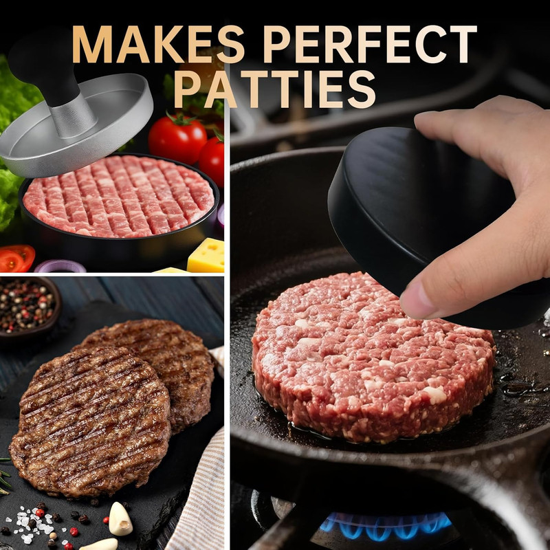 Burger Press Patty Maker Stainless Steel Hamburger Patty Press Mold Wood Handle gallery