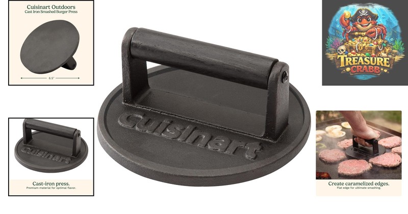 Easy-Clean 6.5" Cast Iron Burger Press - Perfect for Smash Burgers gallery