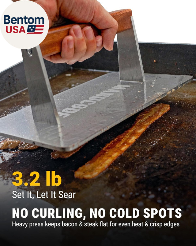 Stainless Steel Bacon Press - 3.2 LB Heavy Cooking Weight, Ideal for Flat Top Gr gallery