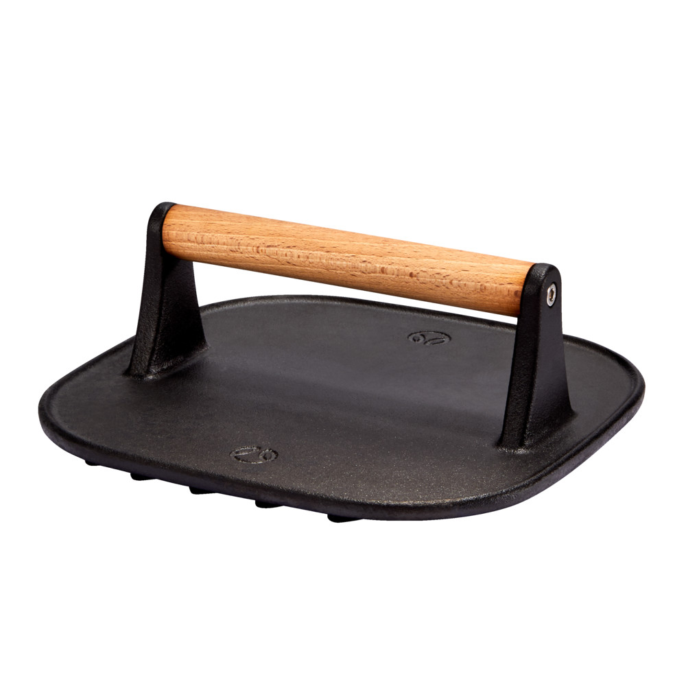 PADERNO Signature Pre-Seasoned Cast Iron Panini & Burger Grill Press, Black, 19.