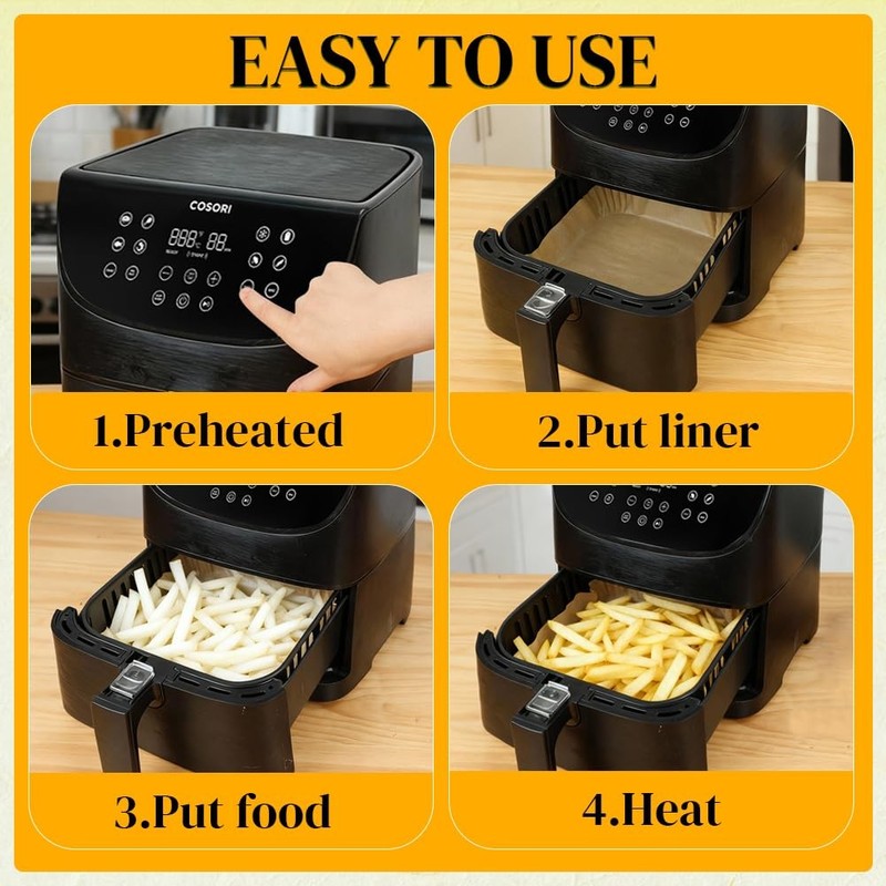BYKITCHEN Air Fryer Sheets Liners for 9inch (5 to 8 QT)-100pcs-square, Black gallery
