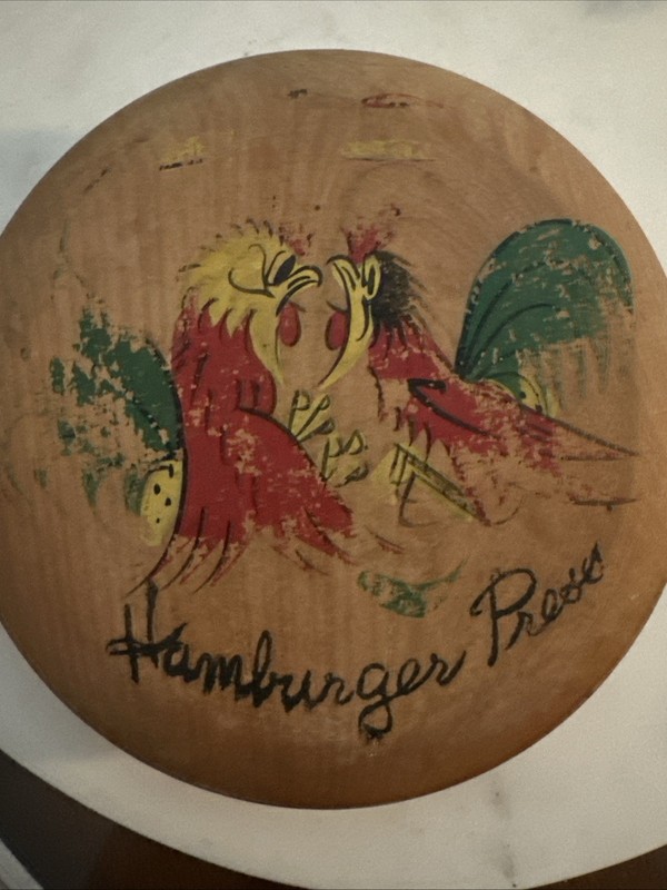 Hamburger Press - Rooster Design - VTG Wooden Round gallery