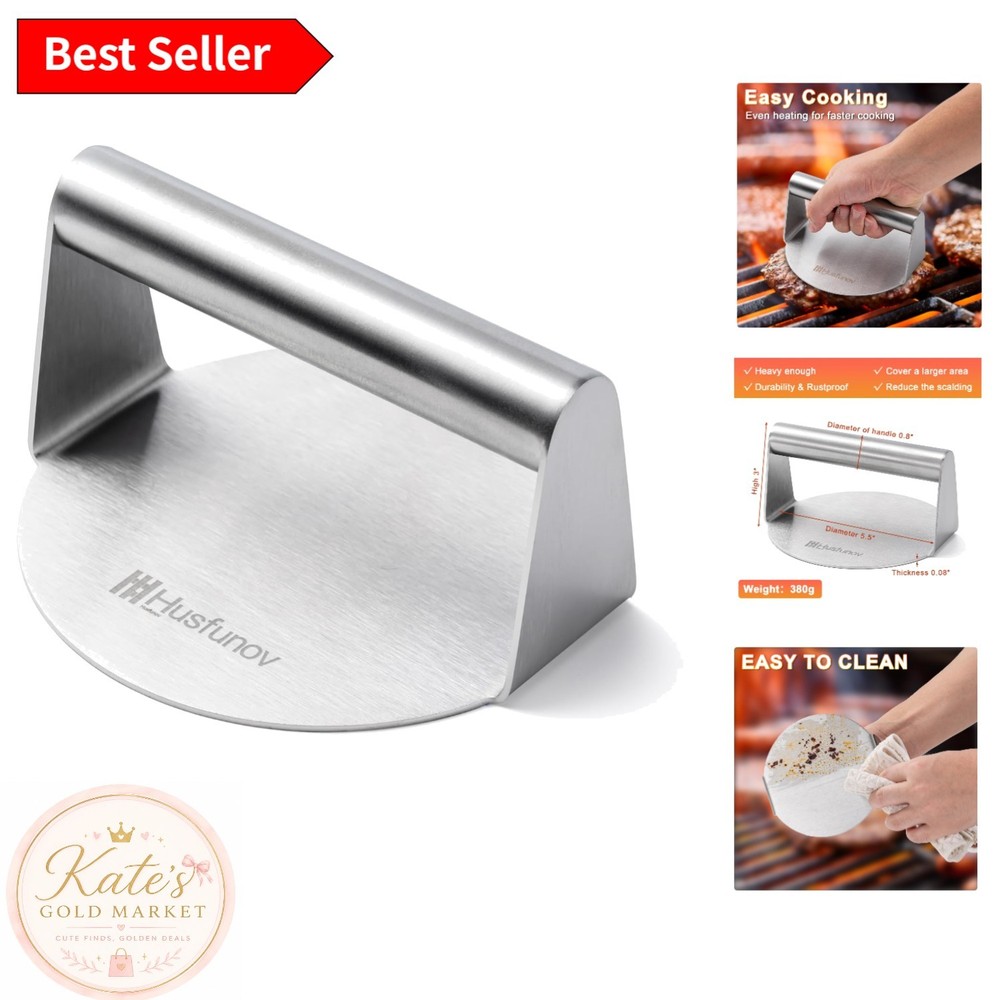 5.5-Inch Stainless Steel Non-Stick Burger Press, Ideal for Cooking Meats & Bacon
