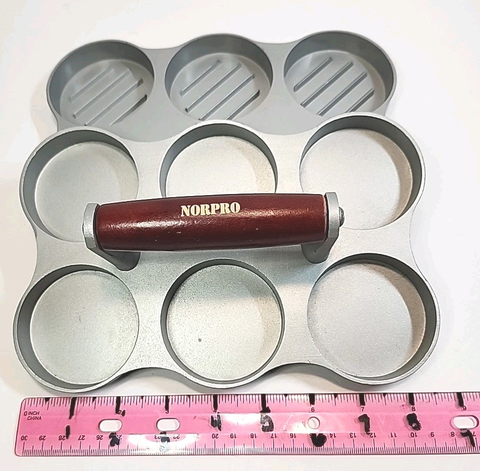 Norpro 6 Cavity Cast Aluminum 2" Mini Burger Slider Patty Press Grill Kitchen gallery