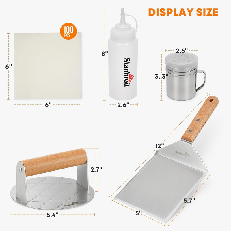 5 Piece Smash Burger Press Kit for Flat Top Grill - Stainless Steel Grill Spatul gallery