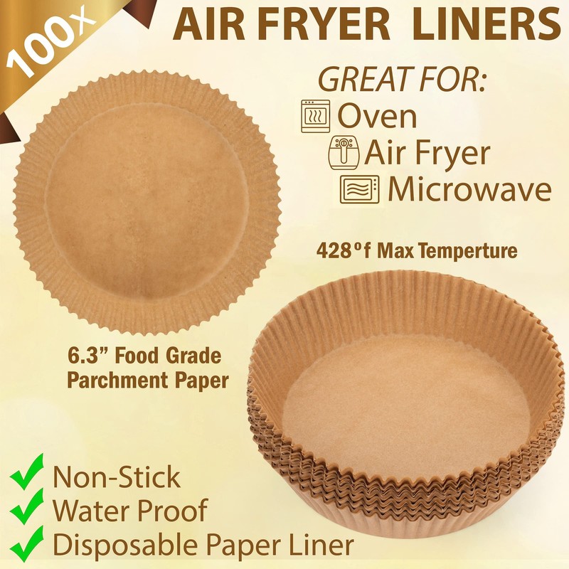 Air Fryer Liners Disposable Parchment Paper, 100 Round 2-5QT6.3"-100CT, Brown gallery