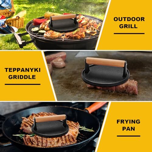 6.9 Inch Round Burger Press with Wood Handle for Griddle Bacon Press Meat Steak gallery