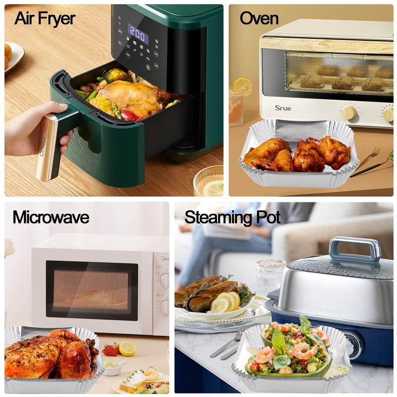 Air Fryer Paper Liners, 100Pcs Aluminum Foil 6.3"Square-100PCS, Silver gallery