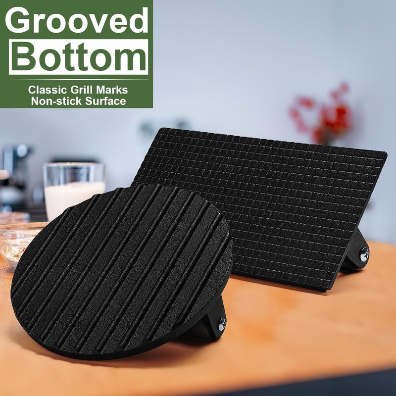 Heavy-Duty Cast Iron Burger Press - 7" Round & 8.2" Rectangle for Perfect Meats gallery