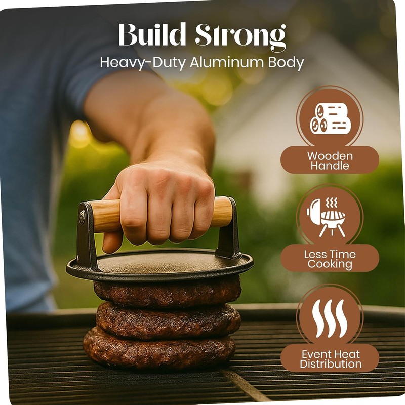 3-in-1 Cast Iron Smash Burger Press 7.2'' Pre-Seasoned Cast Iron Hamburger gallery