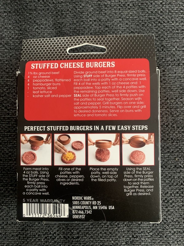 Nordic Ware 3 In 1 Stuffed Burger Maker And Patty Press Indoor Outdoor USA gallery