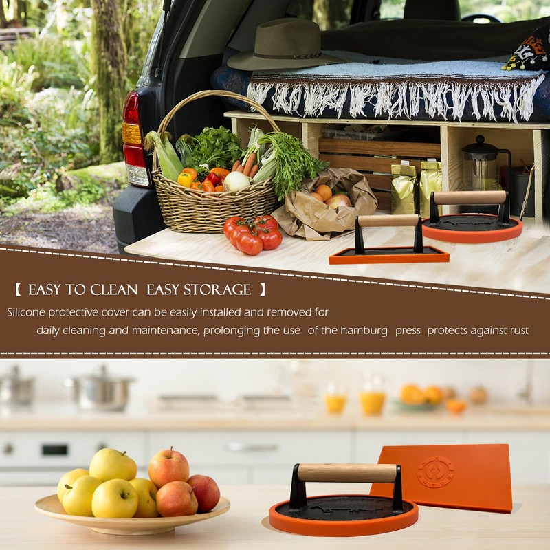 Cast Iron Burger Press - 7 in Heavy Duty Smasher with Silicone Protective Cover gallery