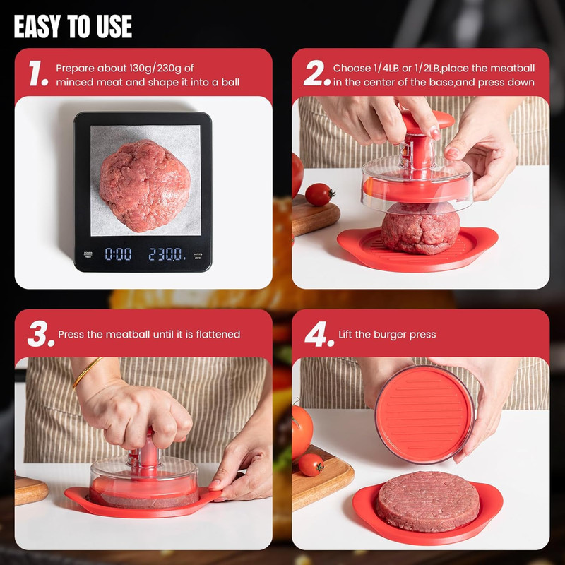 Burger Press, 2-In-1 1/4 Lb & 1/2 Lb Hamburger Patty Maker, Easy-Release Patty M gallery
