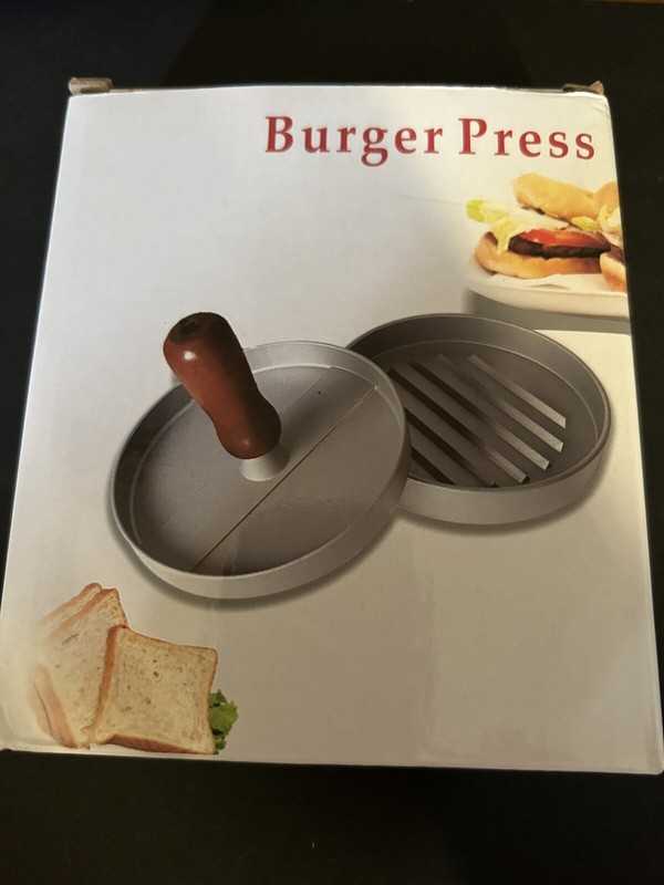 Hamburger Patty Maker - Grill Press Large Round Burger - Removable Wooden Handle gallery