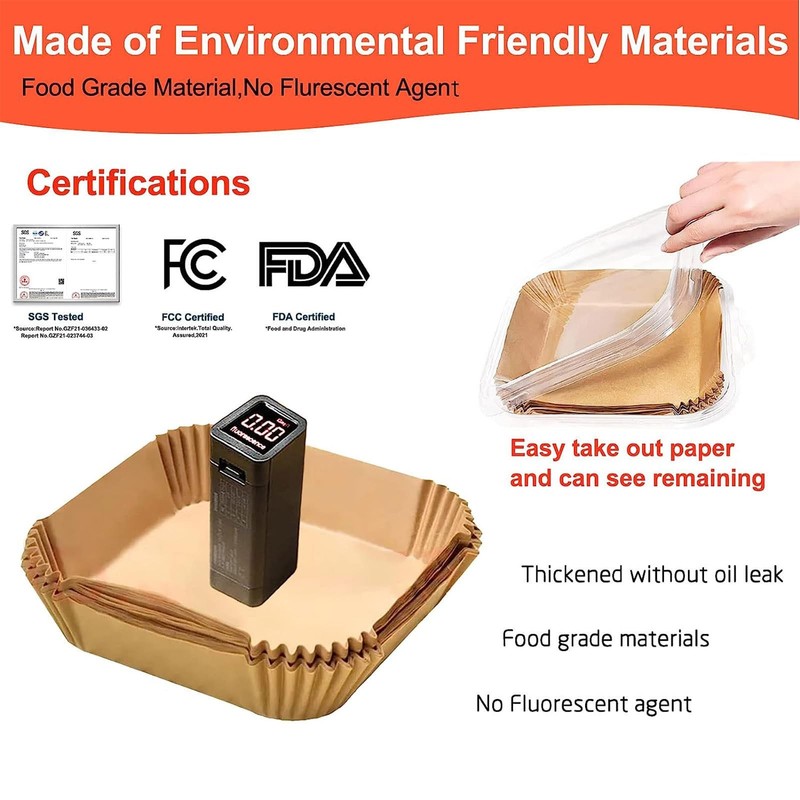 Small Air Fryer Liners, Mini 2 2.1 2.6 5.5" Square, Natural gallery