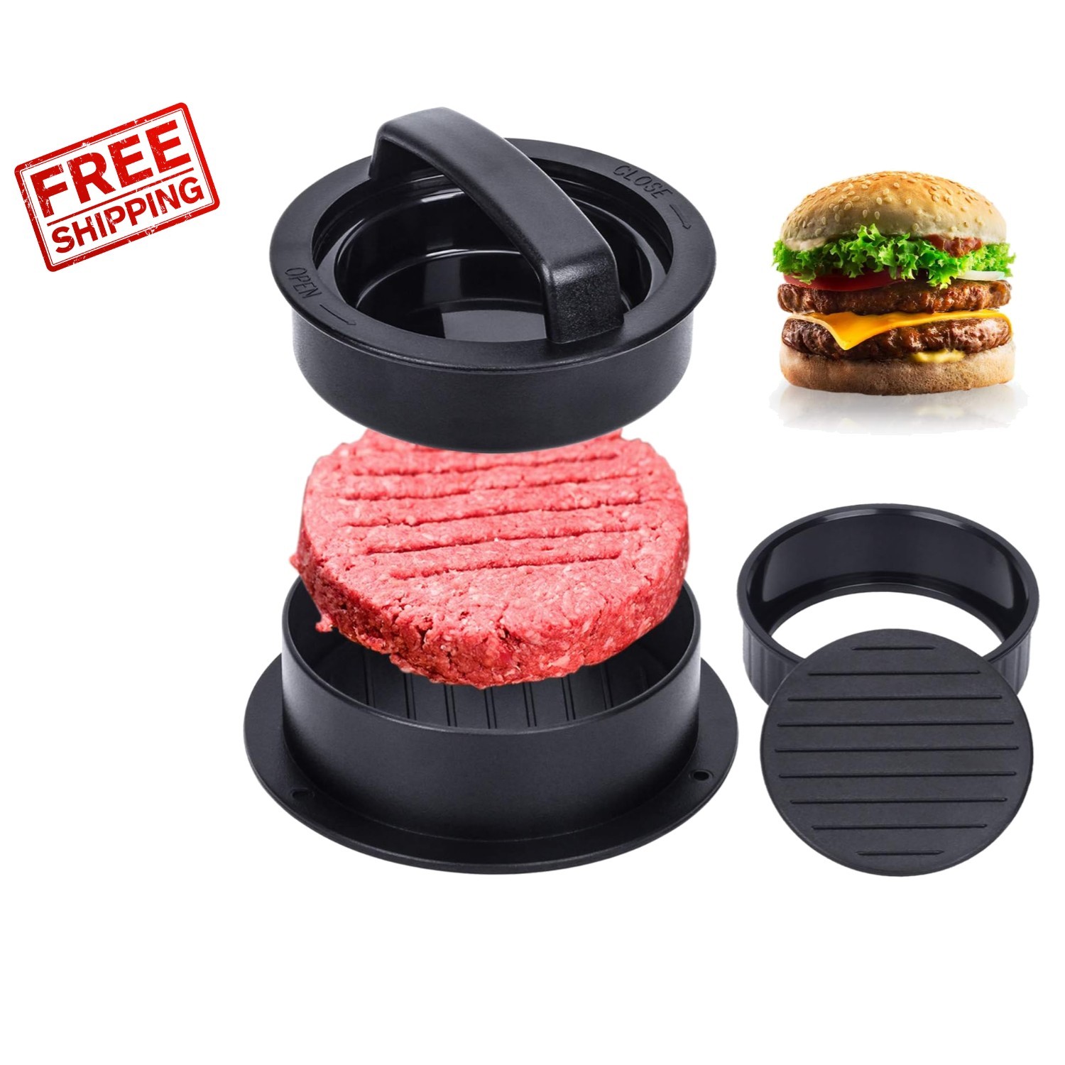 Durable Non-Stick Hamburger Press for Sliders & Stuffed Patties - 3 Designs gallery