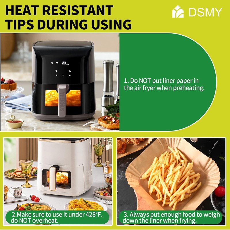 DSMY 200 PCS Air Fryer Disposable Paper Liners,8 Inch 8in-200 Square, Nature gallery