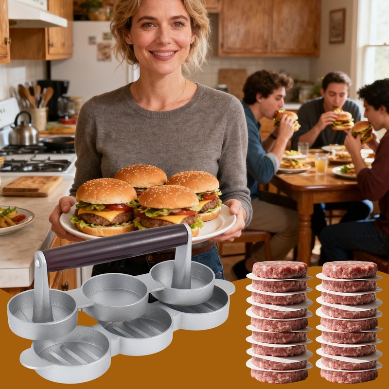 Mini Burger Press Small Meat Patty Maker 200 Papers Three 2.56Inch Molds gallery