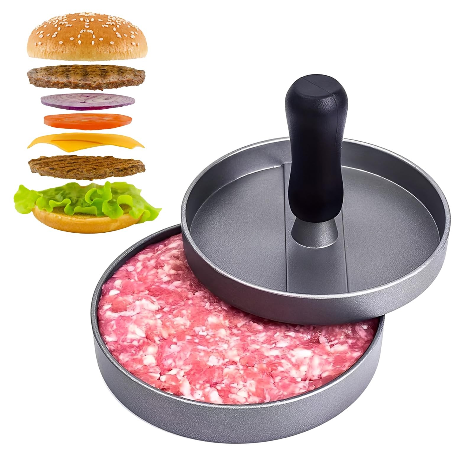 Aluminum Burger Press Patty Maker 2 PCS NonStick Papers Meat Beef Veggie gallery