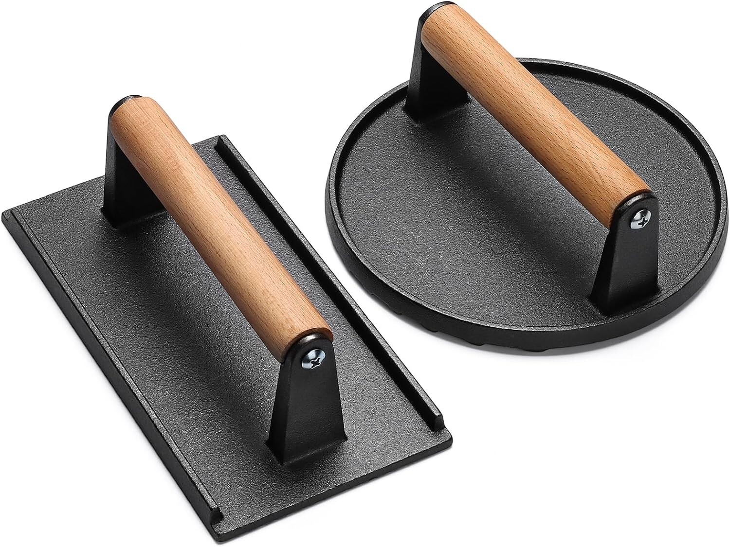 Burger Press 7" Round & 8.2"X4.3" Rectangle Heavy-Duty Cast Iron Smash Bacon New gallery
