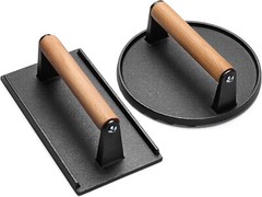 Burger Press 7″ Round & 8.2″X4.3″ Rectangle Heavy-Duty Cast Iron Smash Bacon New