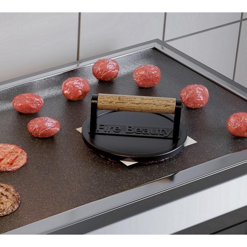 Heavy Duty Cast Iron Grill Press Bacon Burger Press Comfort Grip Wooden Handle gallery