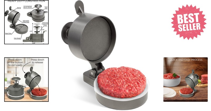 Burger Press Patty Maker Adjustable Thickness 1/4 Lb to 3/4 Lb with Ejector gallery