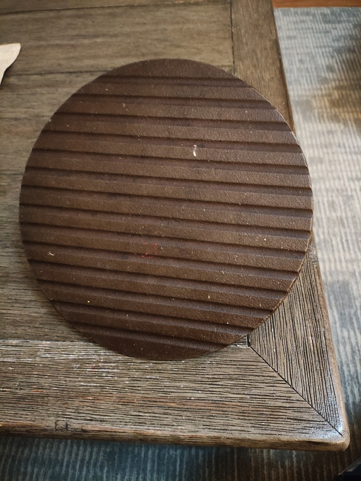 8.5" Round Heavy Cast Iron Bacon Press Wood Handle gallery