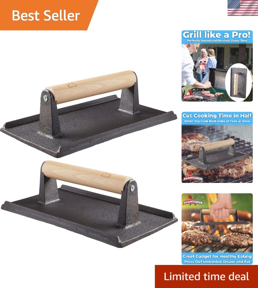 Pro Grade, Pre Seasoned Cast Iron Grill Weight 2Pk. Heavy Duty Steak and Burg...