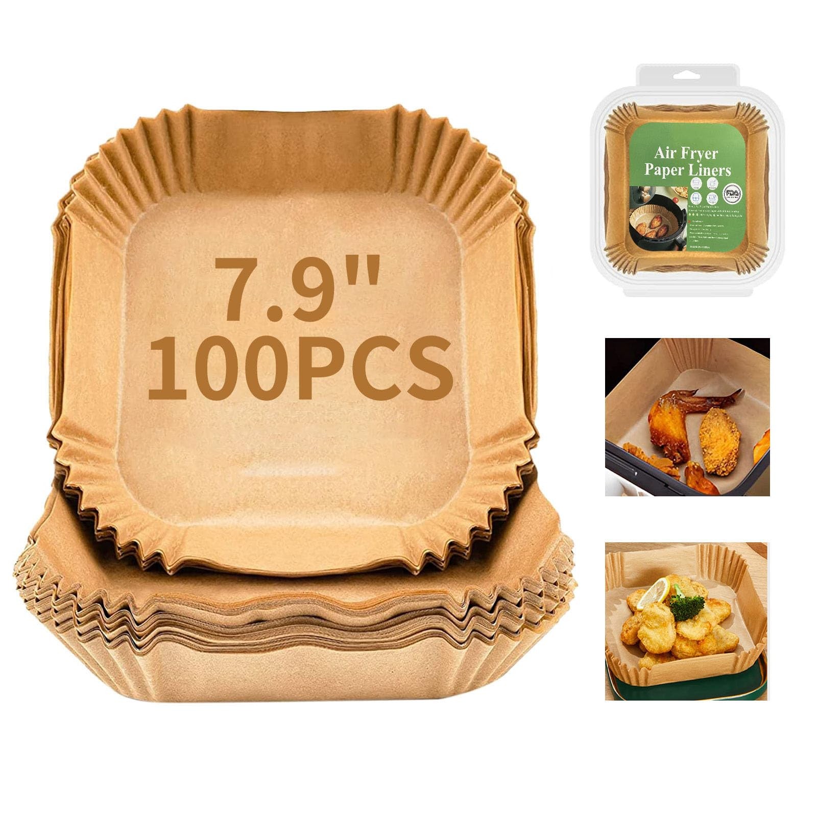 Air Fryer Liners Disposable Paper,100Pcs Parchment Paper 7.9" Square, Beige gallery
