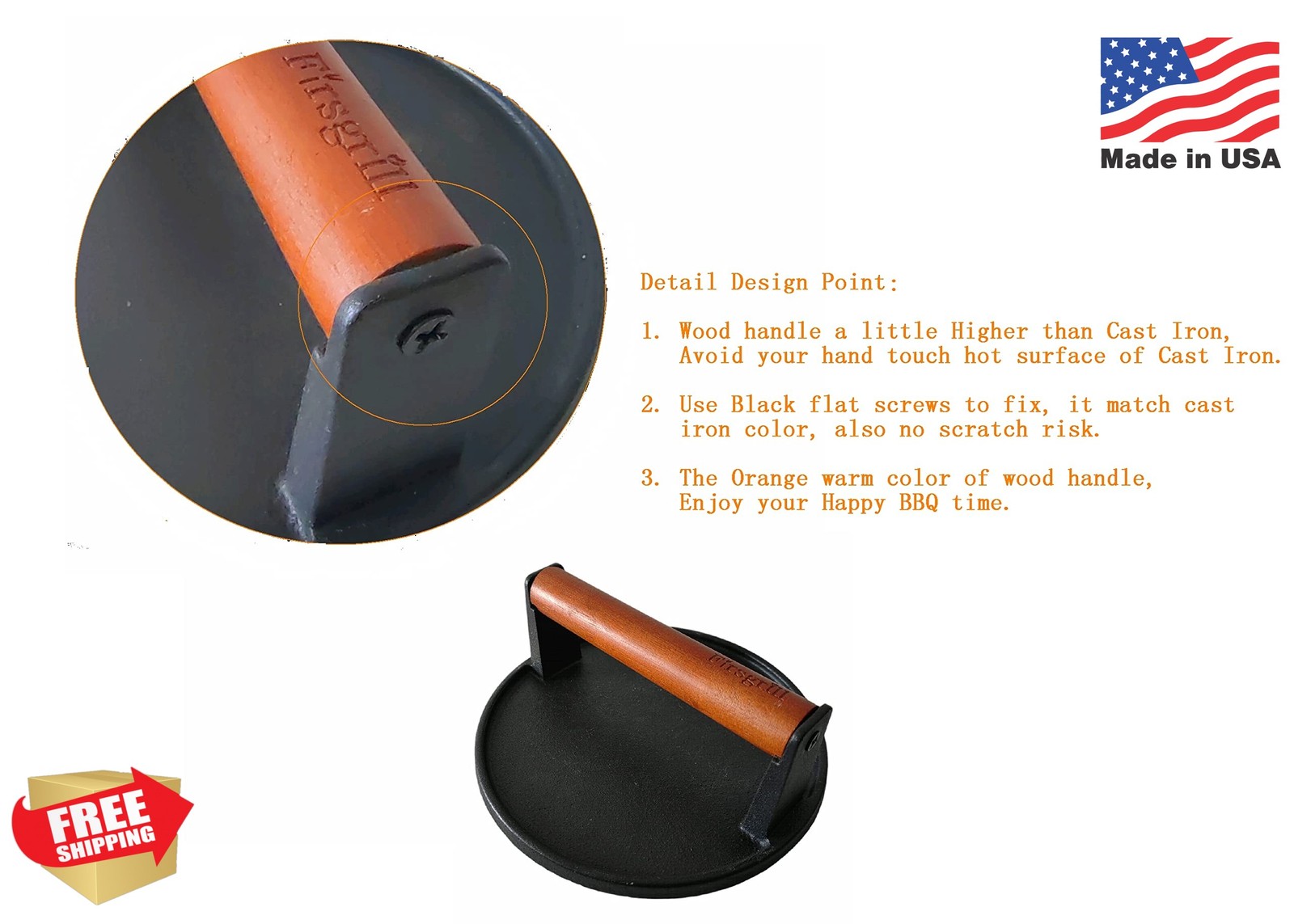 Firsgrill Burger Press 7.08" Round,Heavy-Duty Cast Iron Smash Burger Press Meat gallery