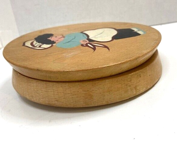 Vintage Wood Burger Meat Press Hand Painted Chef Decoration Hinged Lid gallery