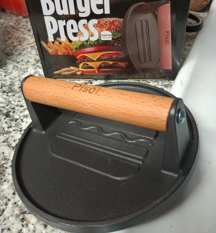 Smash Burger Press Pre-Seasoned Cast Iron Hamburger Smasher 2 Lb Heavy-Duty Gril gallery
