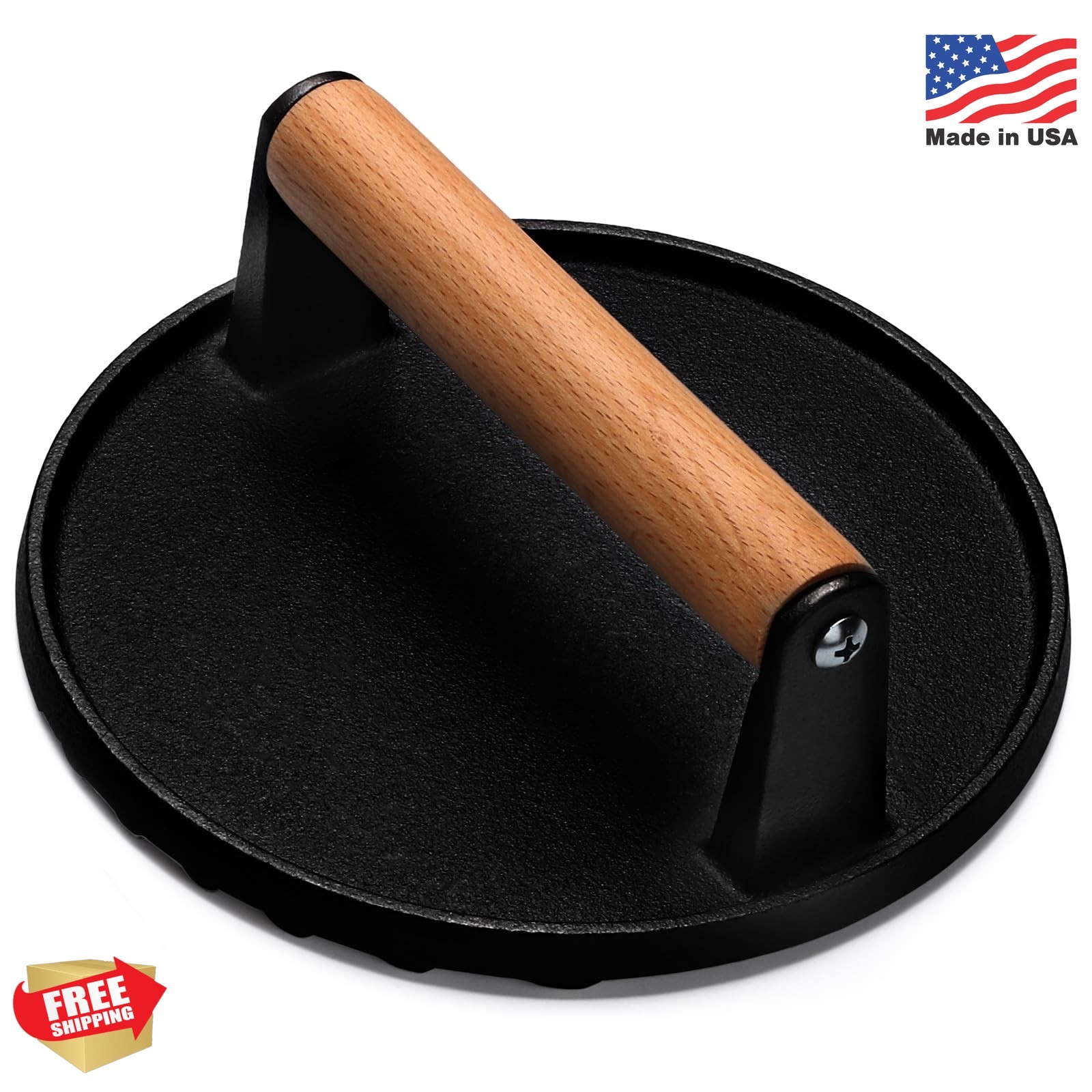 EWFEN Burger Press, 7" Round Heavy-Duty Cast Iron Smash Bacon Press Meat Steak w gallery